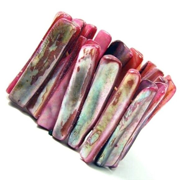 Pink Mother of Pearl Rustic Beach Resort Pool Sea Shell MOP Stretch Bracelet - Picture 1 of 2